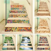 6pcs 3d wood pattern stair steps sticker tile removable self adhesive pvc stair wallpaper landscape staircase stairway home
