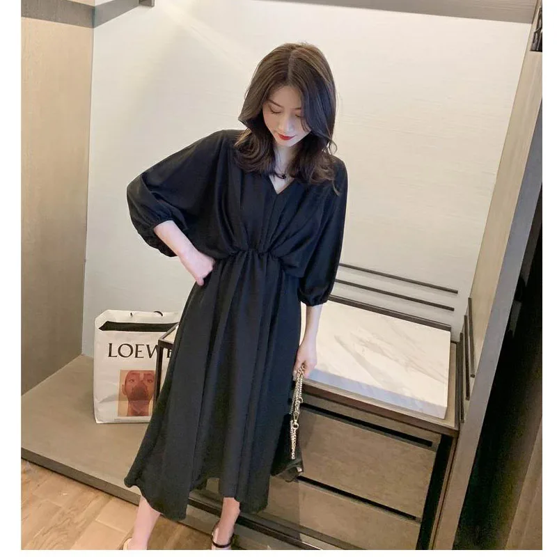 

Casual Women's Chiffon Elegant Retro Trend Mid Sleeve Spring Summer Mid Length Dress 2021 New Loose Dress