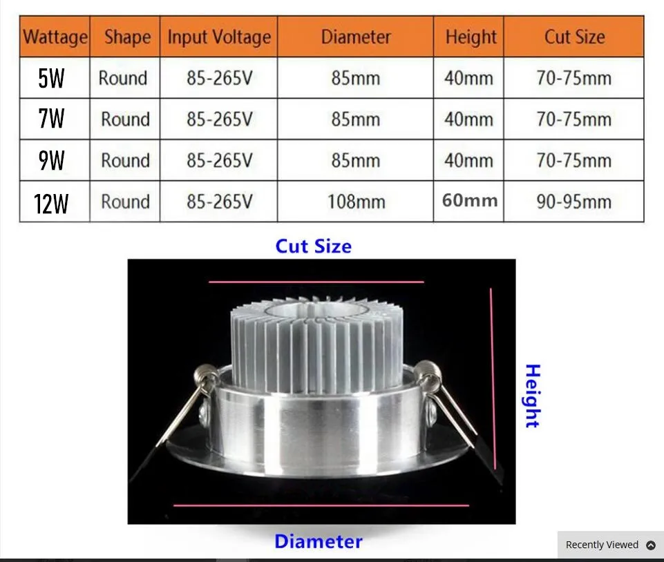 Светодиодный вниз светильник утопленный SOPT горячая Распродажа 5 Вт 7 9 12 AC110V 220V