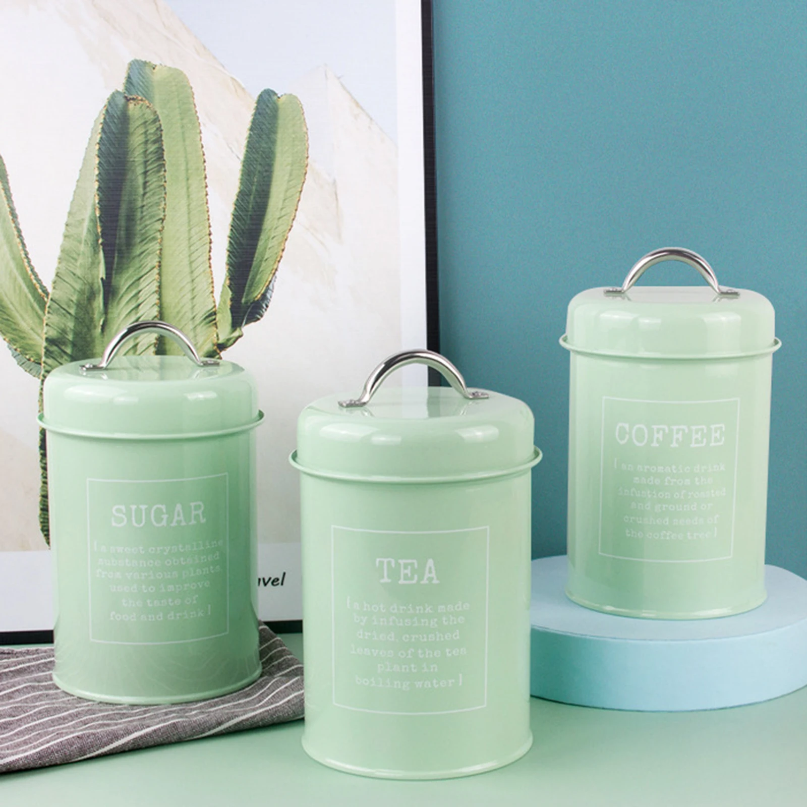 3 предмета в комплекте Кухня Еда хранения банок с крышками металла кофе чай сахар