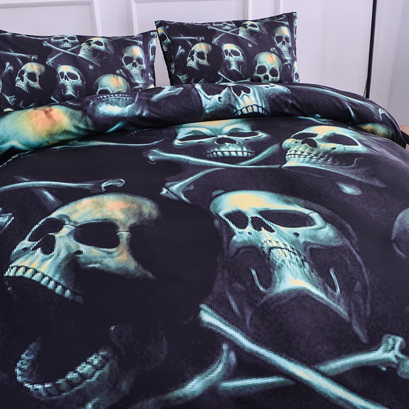 

3D Digital Skull Printed Cotton Duvet Cover Set and Pillow Case Bedding Sets Bedding Decor Homedepot Punk Bedding