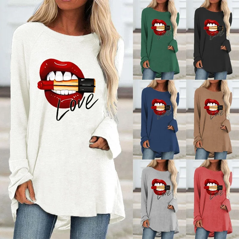 

Новинка Осень-Зима Женская одежда модный элегантный пуловер с принтом и длинным рукавом с круглым вырезом свободная рубашка повседневные топы