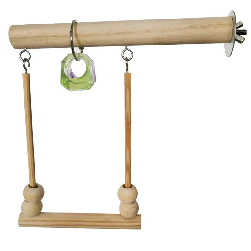 

Bird Swing Wooden Parrot Perch Stand Playstand with Chewing Beads Cage Play Toys Dropship