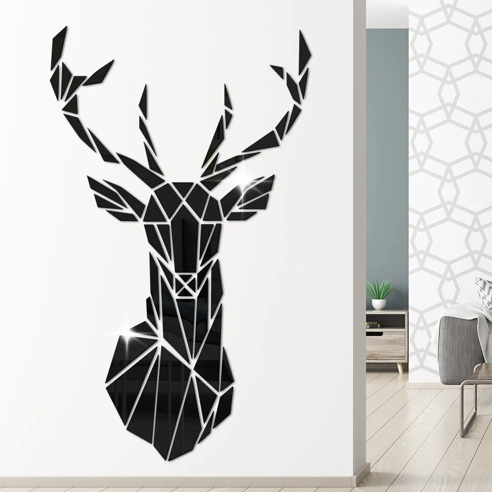 

3D Deer Mirror Wall Sticker TV Background Wall Bedroom Corridor DIY Decorative Sticker Acrylic Decorative Mirror Wall Sticker