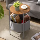 Скандинавский двухуровневый журнальный столик для гостиной, простой угловой столик для дивана с корзиной для хранения, боковой столик, железный арт, прикроватный шкаф