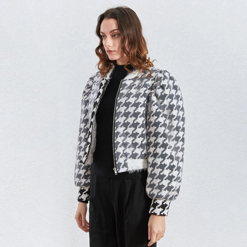 TWOTWINSTYLE Loose Patchwork Mesh Women's Coats O Neck Lantern Long Sleeve Ruched Hit Color Jackets Female Clothing Fashion
