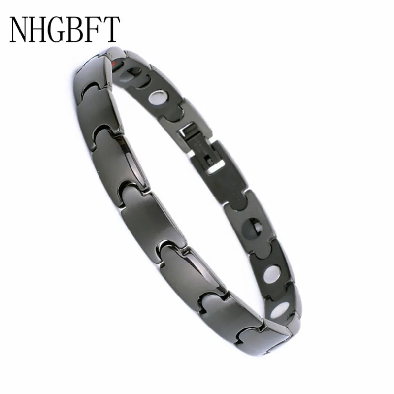

NHGBFT Magnetic Energy Health Bracelet For Men Women Black Color Stainless Steel Germanium Magnet Bracelets