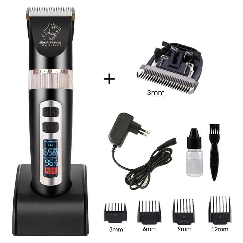 add 3mm blade BAORUN P9, профессиональная машинка для стрижки кошек и собак, машинка для стрижки волос с ЖК-дисплеем, электробритва, машинка для стрижки собак - Цвет: add 3mm blade