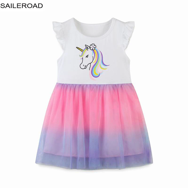 

SAILEROAD Baby White Girls Summer Kids Clothes Vestidos Princess Unicorn Rainbow Short Sleeves Children Casual Tutu Dresses