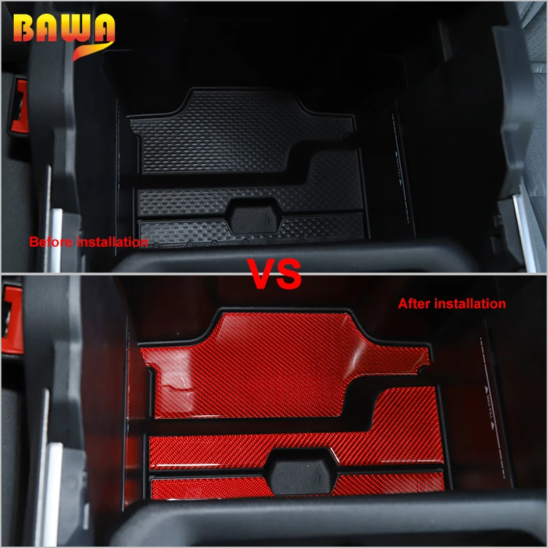 BAWA Car Armrest Box Lower Level Slot Pad Carbon Fiber Anti-Slip Cup Mats Pads For Dodge RAM 2018 Up