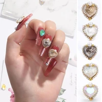 10 pcs new heart shaped luxury nail relief k9 glass charms pearl pendant jewelry for nail art decoration nail accessories
