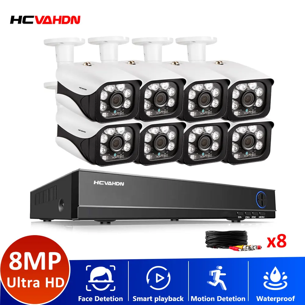 

8CH 4K Ultra HD Video Surveillance System 6IN1 H.265+ DVR With 4/8pcs 8MP HD Outdoor Waterproof Security Camera CCTV Kit