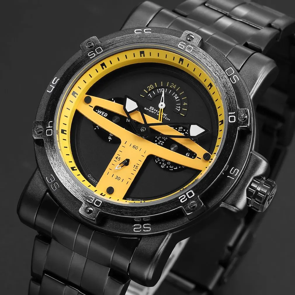 Yellow SH429 Гренландская акула спортивные часы для мужчин люксовый бренд золотой ободок Дата армейские военные часы сталь Кварцевые Relogio Masculino/SH427 - Цвет: Yellow SH429