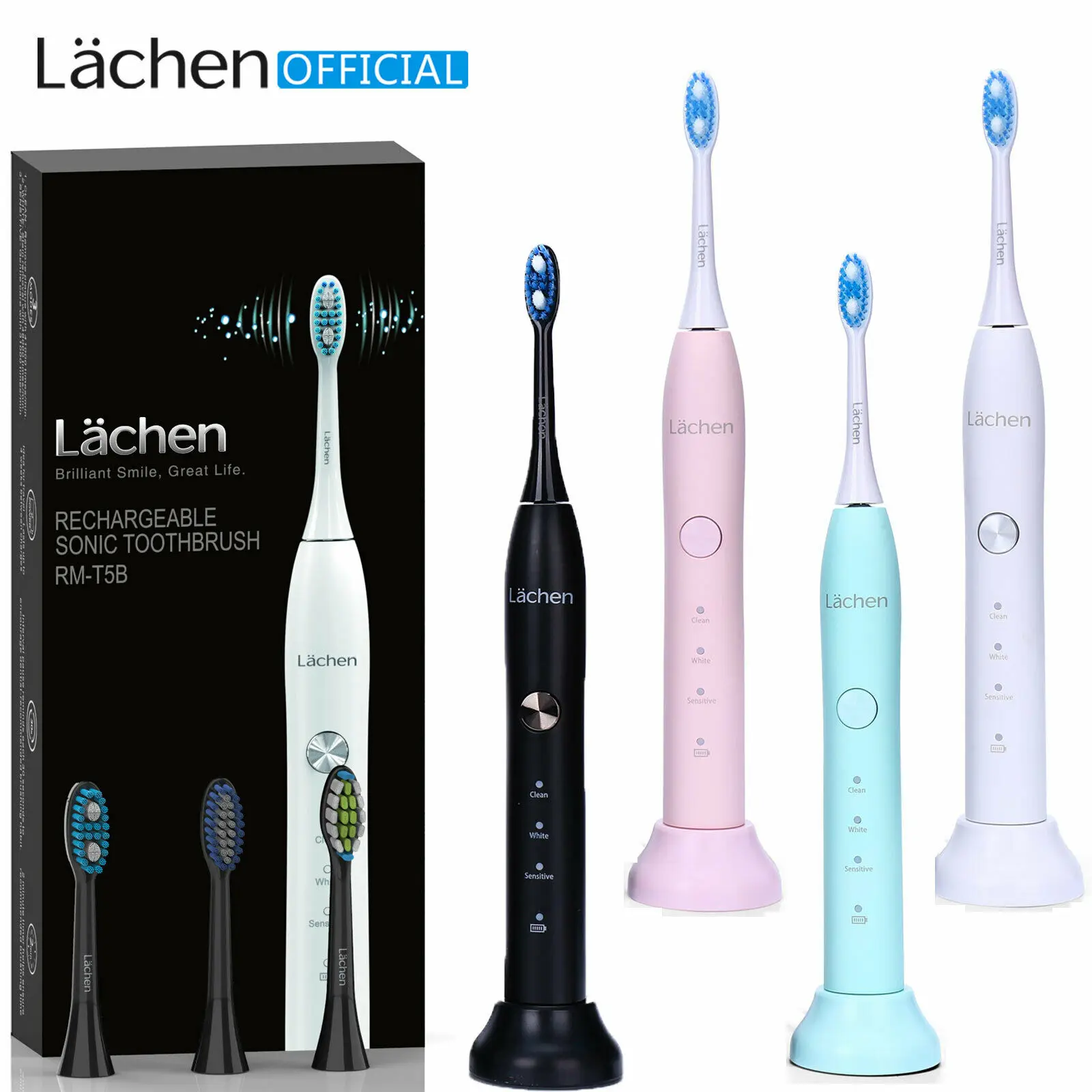 

Lachen T5 Sonic Electric Toothbrush USB Rechargeable 3 Modes 4 Brush Heads 48,000 oscillations per minute dropshipping