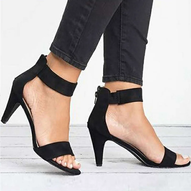 

Spring Women Pumps Thin High Heel Open Toe Zipper Suede Wedding Leopard Platform Office Ladies Sandal Shoes Sapato Feminino