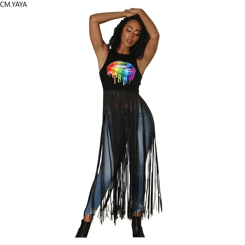 Женское длинное платье без рукавов GLYT3165 уличное майка с кисточками и принтом в