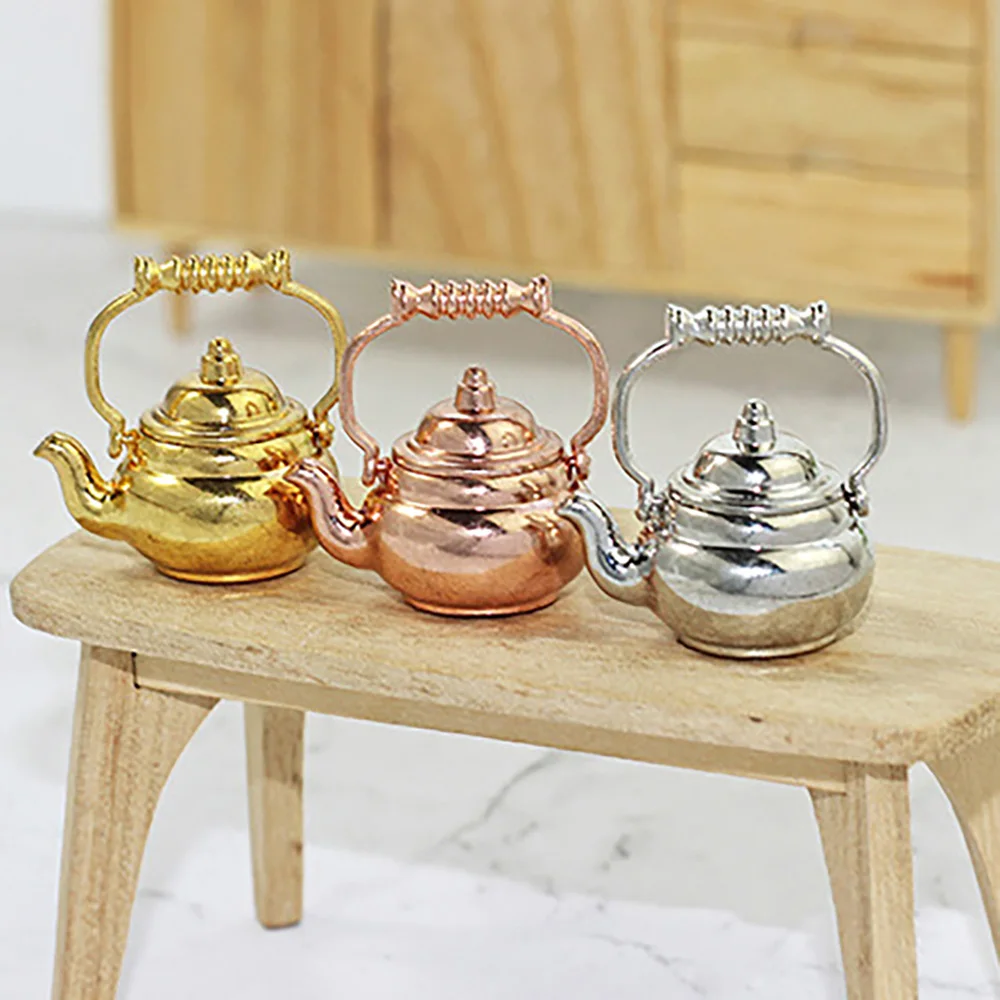 1/12 Dollhouse Miniature Accessories Mini Metal Kettle Simulation Kitchen Utensils Model for Doll House Decoration OB11 images - 6