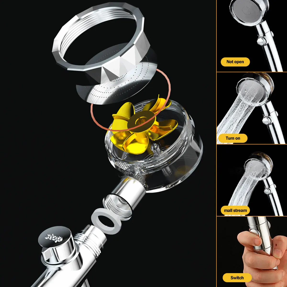 Душевая головка высокого давления с отсоединяемым насадкой для ручного душа, поворотом на 360 градусов для экономии воды.