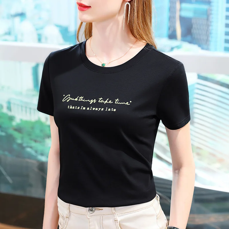 

Mercerized cotton short sleeve T-shirt women's new summer 2021