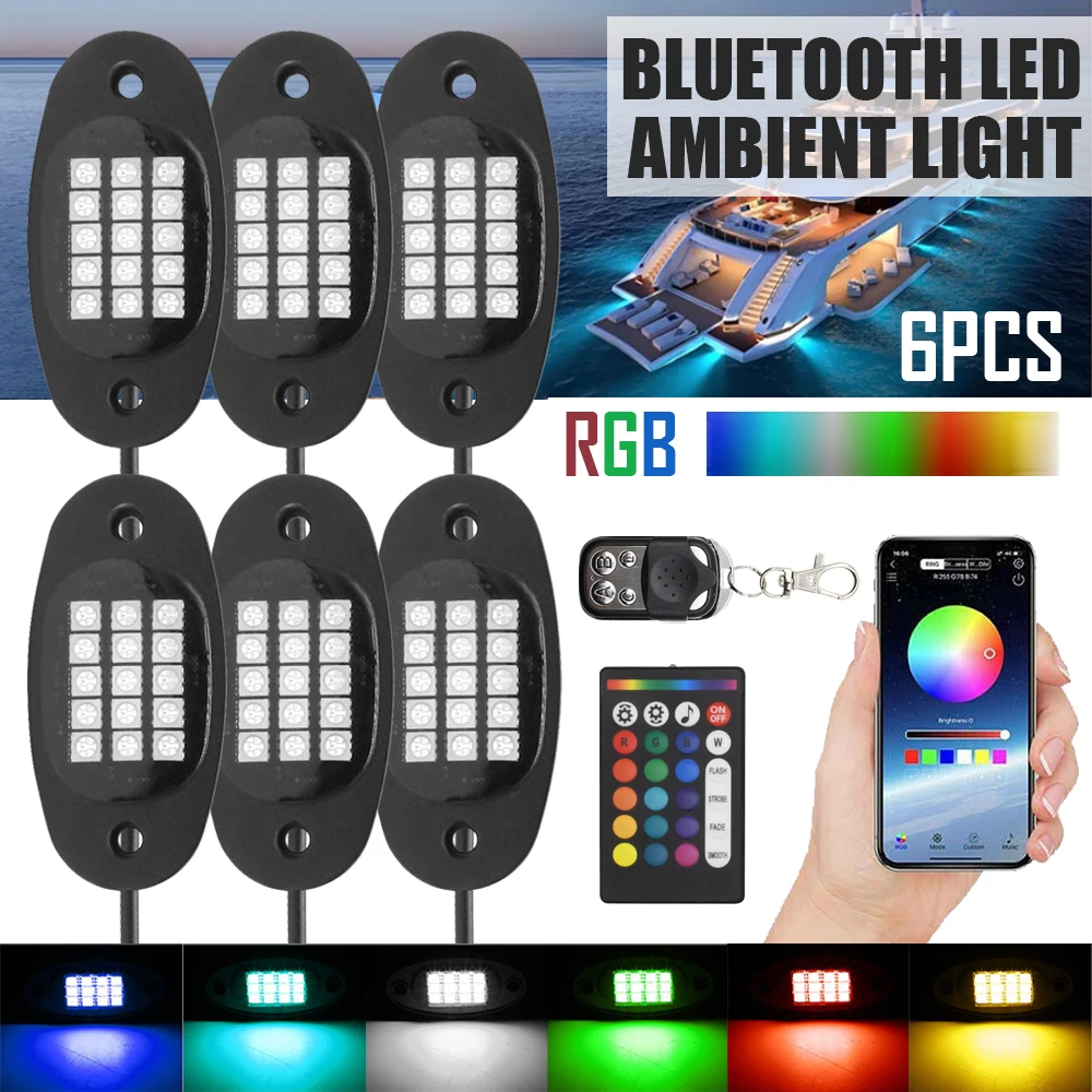 15LED10 Schoten Auto RGB LED Rock Lichter Musik Sync Neon Underglow Wasserdichte Beleuchtung Kit Timing Blinkende Musik Modus
