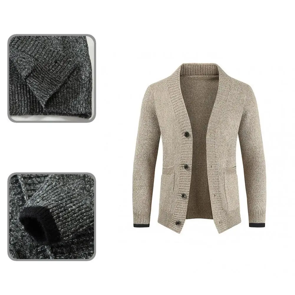 

All-Match Simple Solid Color Knitted Cardigan Sweater Stretchy Sweater Outwear Ribbing Cuff for Holiday