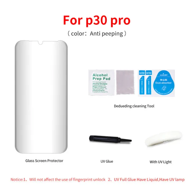 uv Anti peeping1p Лучшее Защитное стекло для экрана для huawei p30 pro P30pro, закаленное УФ-стекло, полностью приклеиваемое к краям, светильник из закаленного стекла - Цвет: uv Anti peeping1p