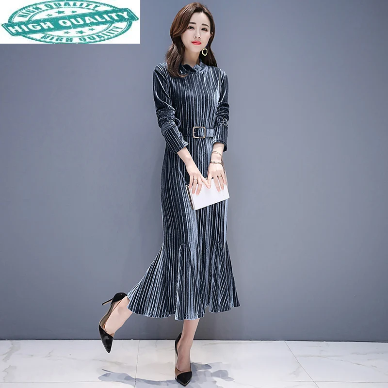 

Winter Autumn Women Long Sleeve Velvet Elegant Korean Black Ruffle Dress Fashion Vestidos Elegantes KJ4205