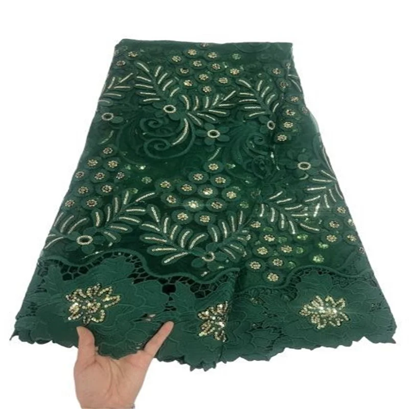 

Green/Gold African Sequins Lace Fabrics 2022 Embroidered High Qualit Black Nigerian Velvet sequins French Tulle Lace Fabric