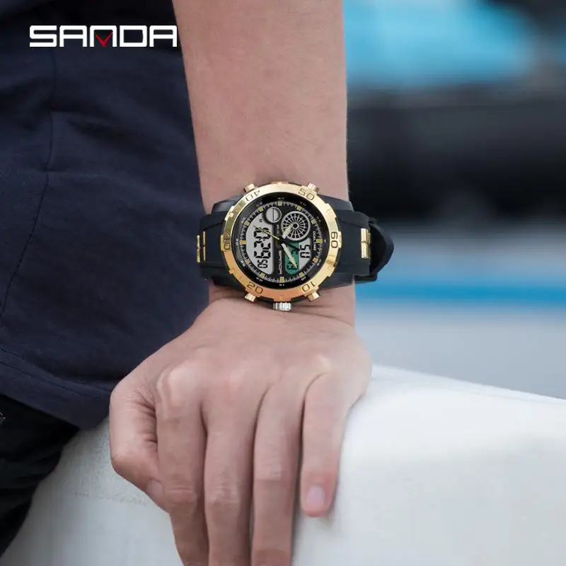 Часы наручные Sanda Мужские кварцевые цифровые спортивные водонепроницаемые с
