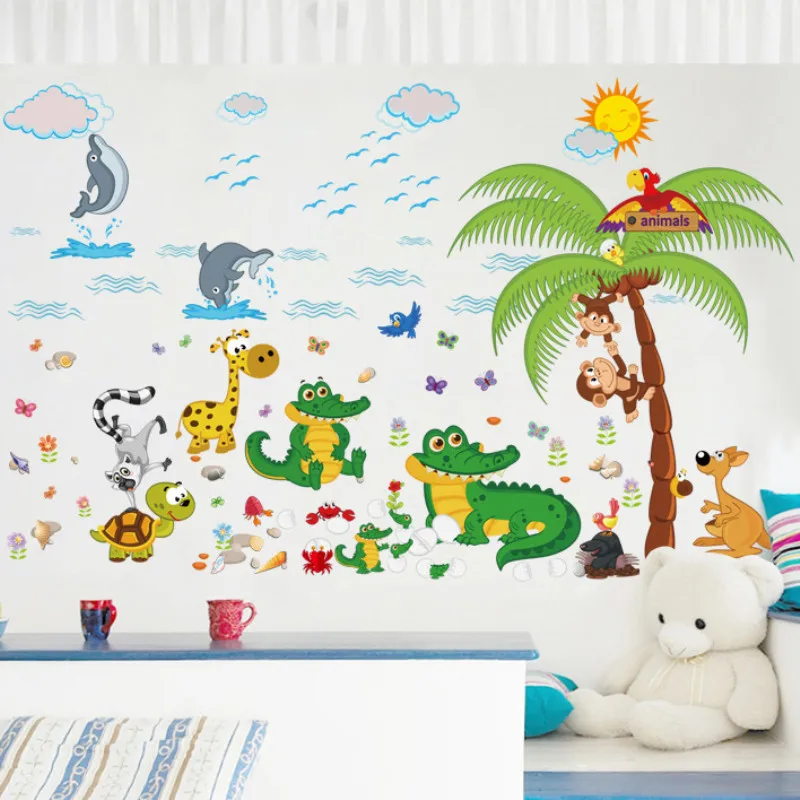 

Cartoon Animal Wall Stickers Home Decoration Beach Party Decals for Bedroom Kids Room Eco-friendly Wallpaper