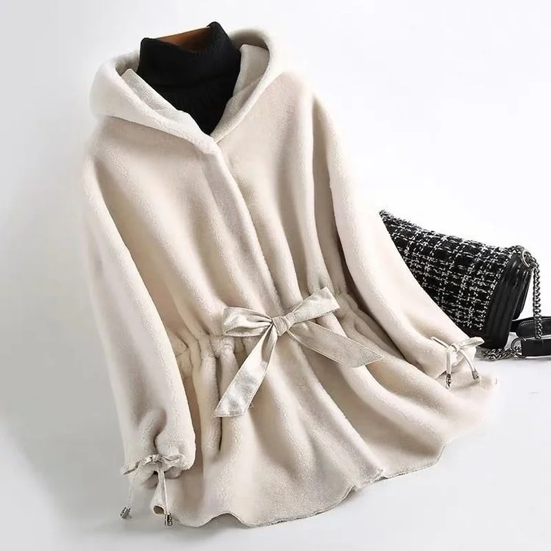 

Шуба женская из натурального овечьего меха, черная, зимняя, X608