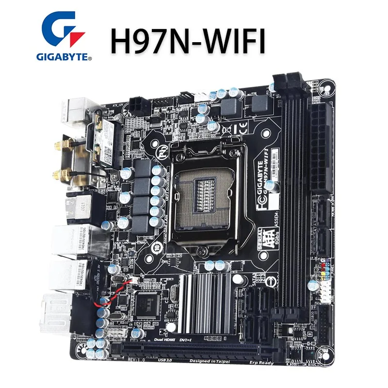 Billig LGA 1150 Gigabyte H97N-WIFI Motherboard DDR3 16GB PCI-E 3,0 I7 I5 I3 Desktop H97 Placa-Mãe 1150 HDMI-kompatibel Mini-ITX Verwendet