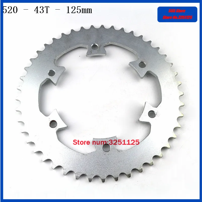 

Aluminum alloy silvery 520 43T Teeth 125mm Rear sprockets for Monkey motorcycle scooter drive gear Drive Chain Sprocket