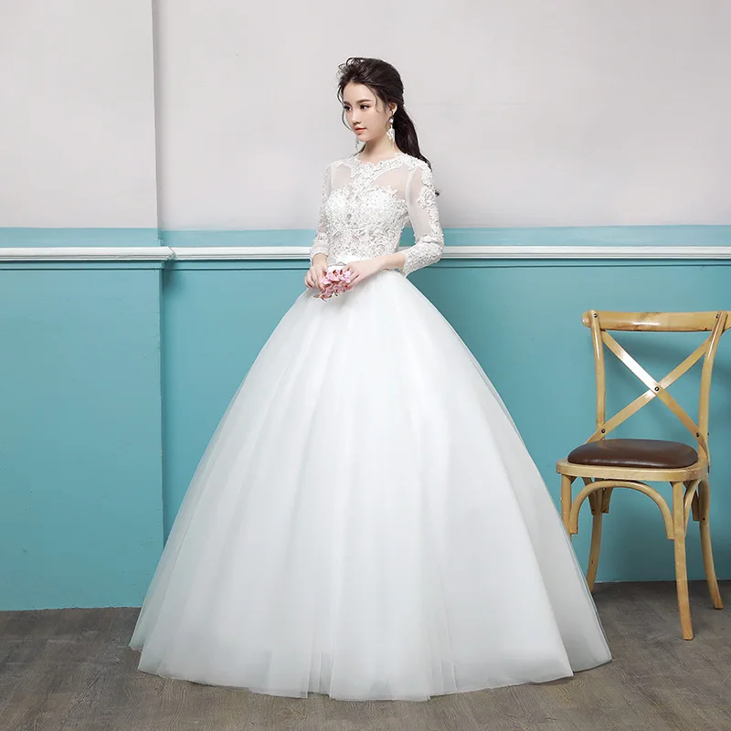 European Top Fashion Scoop Half Style Wedding Dress 2020 New Vibrato With The Same Word Shoulder Thin Bride Luxurious Princess | Свадьбы и
