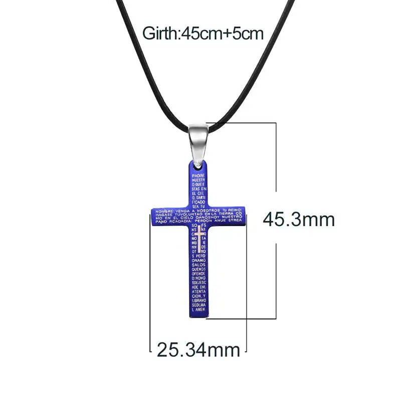 Классический крест черный серебристый цвет подвеска синего цвета кожаная