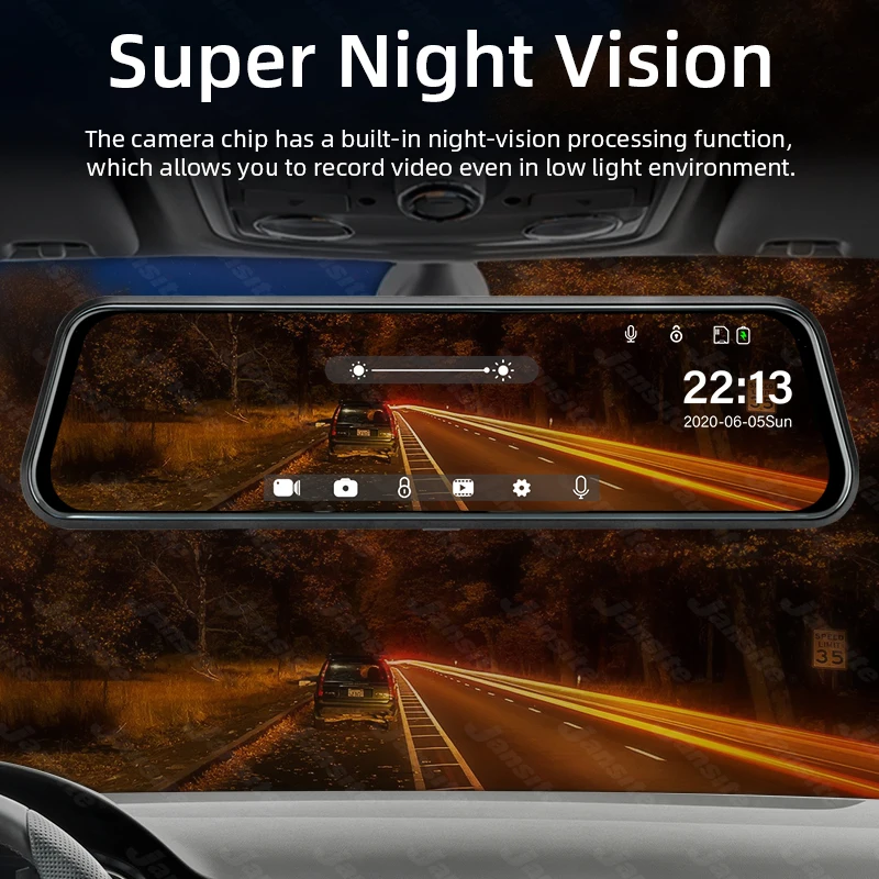 

Jansite 10" Car DVR 2.5K Touch Screen Front Dash cams 1080P Rear Camera Dual lens Night vision Time-lapse video Rearview mirror