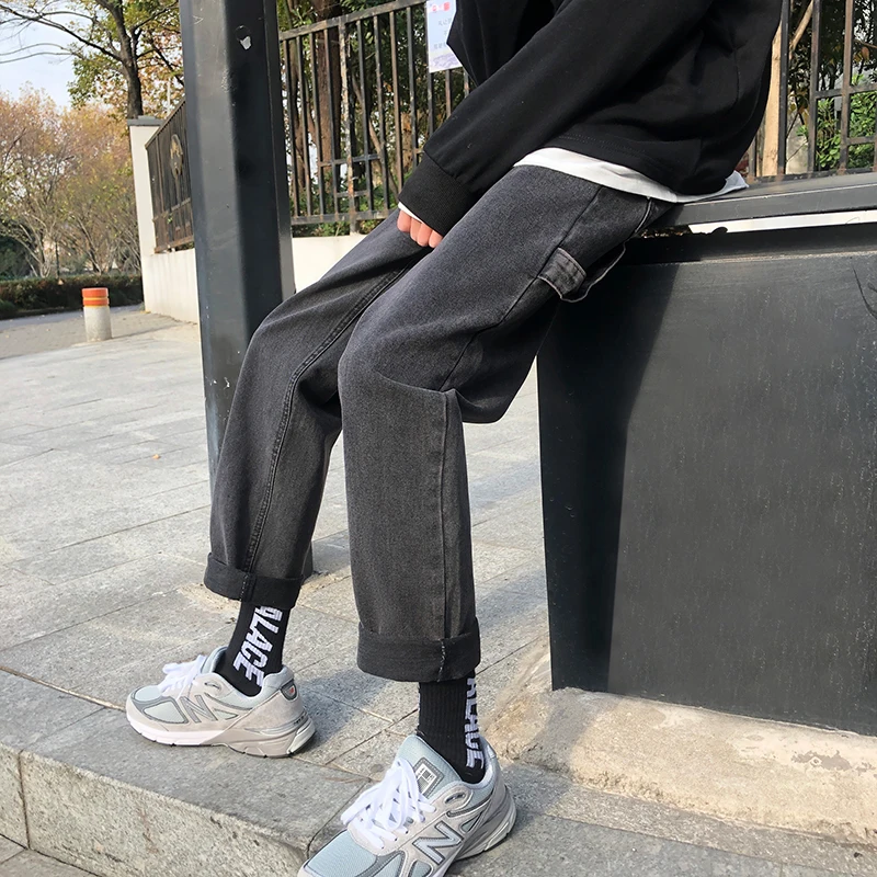 

2020 Men's Fashion Casual Pants Pure Color Black Stretch Slim Fit Cargo Pocket Jeans Male Biker Denim Trousers Big Size S-3XL