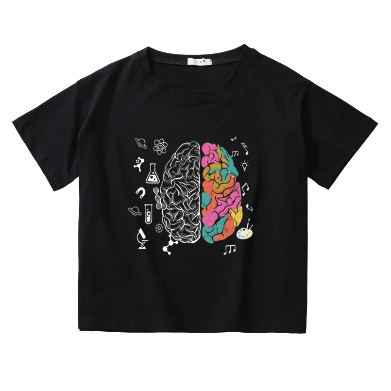 

Женская короткая футболка из 100% хлопка с надписью «Brain», укороченный топ из хлопка в Корейском стиле на лето