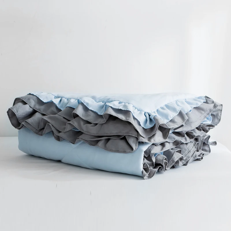 Хлопковое летнее одеяло с простым мытьем однотонное синее мягкое покрывало для