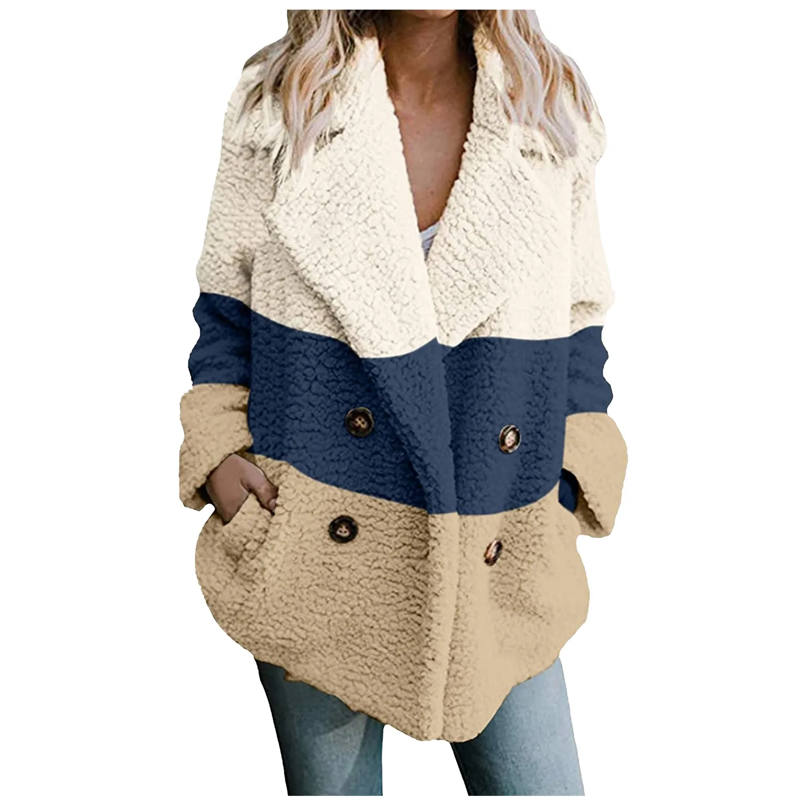 

Elegant Fashion Patchwork Women Long Wool Coat Solid Color Long Sleeve Chic Outerwear Ladies Dropshipping Overcoat Femme