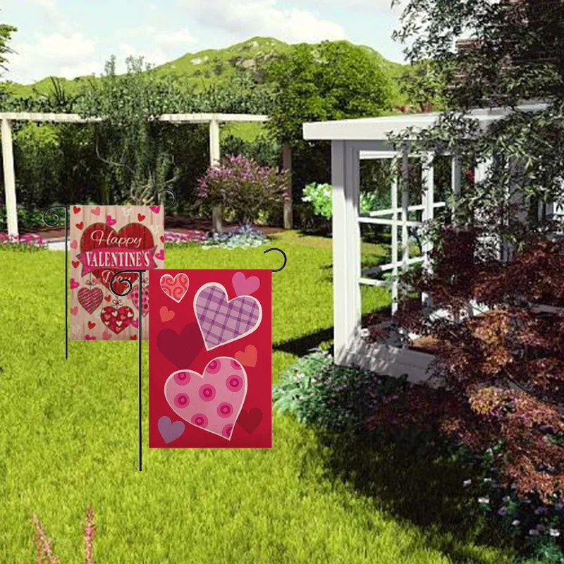 Садовый флаг на День святого Валентина 30x46 см в клетку с любовным сердцем