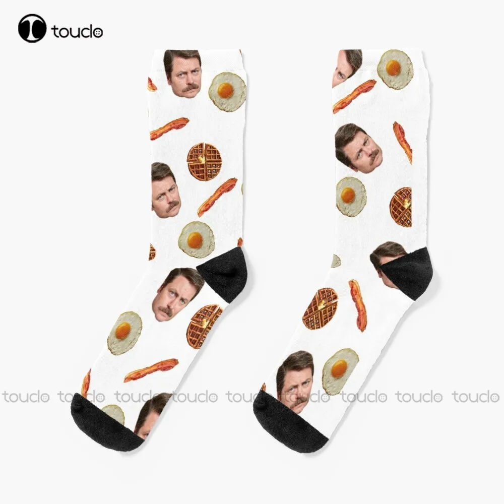 All The Bacon And Eggs Parks And Rec, Ron Swanson, Parks And Recreation Socks Work Socks Personalized Custom 360° Digital Print