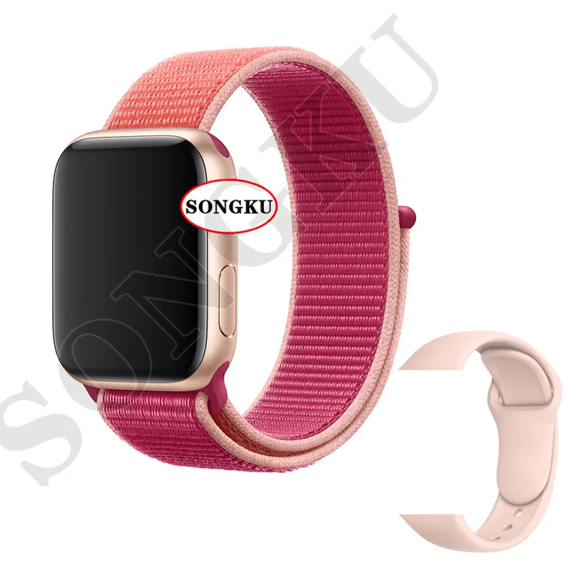 G Nylon P and Pink SONGKU IWO 12 часы серии 5 1:1 умные часы 40 мм 44 мм Bluetooth часы для apple iPhone Siri Android телефон цветной ремешок - Цвет: G Nylon P and Pink
