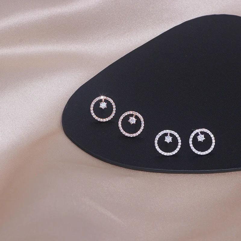 Серьги-гвоздики с камнем женские классические круглые украшения