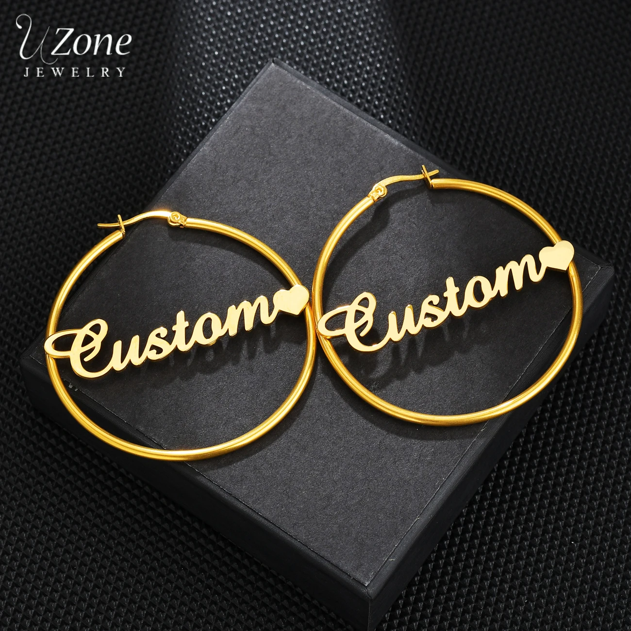 

UZone Custom Name Heart Hoop Earrings Stainless Steel Personalized Letter Circle Dangler for Women Girls Birthday Party Jewelry