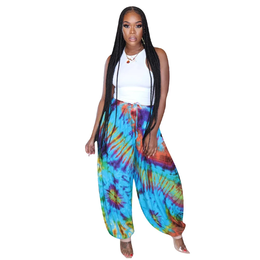 

Plus Size Women Colorful Printed Harem Pants Casual Fashion Lady High Waist Loose Harem Pants Carrot Street Dance Trousers