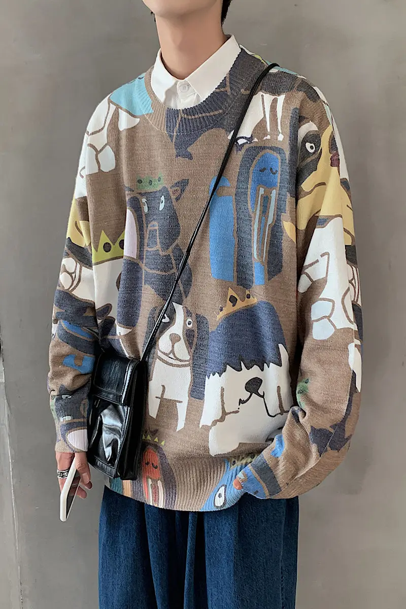 

2020 Spring And Autumn New Youth Popular Korean Version Of Personalized Animal Cartoon Print Sweater Fashion Casual Pullover