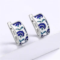 chinese style classic retro temperament elegant earrings blue enamel earrings flower fashion party lady jewelry