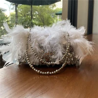 fur feathers luxury bag woman retro sequined plush designer bag female chains shoulder bag party evening clutch purse z328