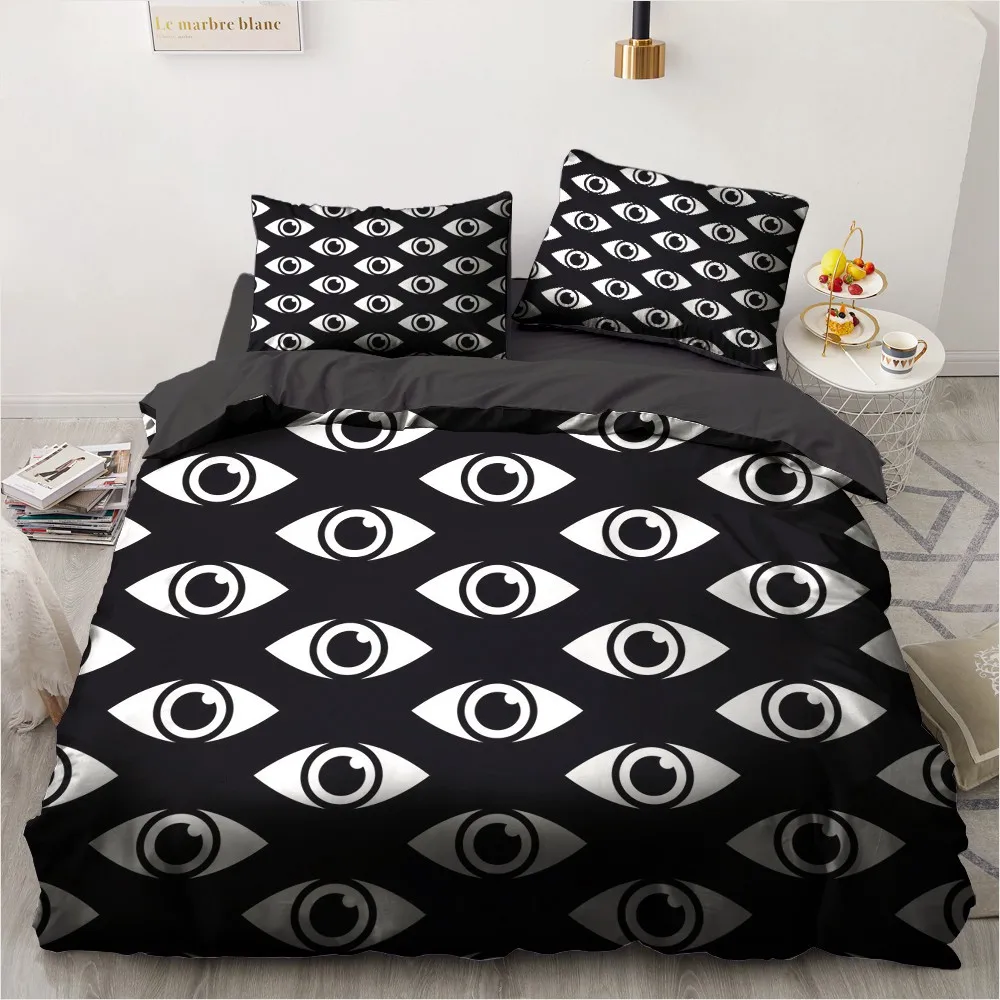 

3D Bedding Set Duvet Cover Sets Evil Eye Design King Queen Full Twin Double Single Size 173x230cm Bed Linen Black Bedclothes